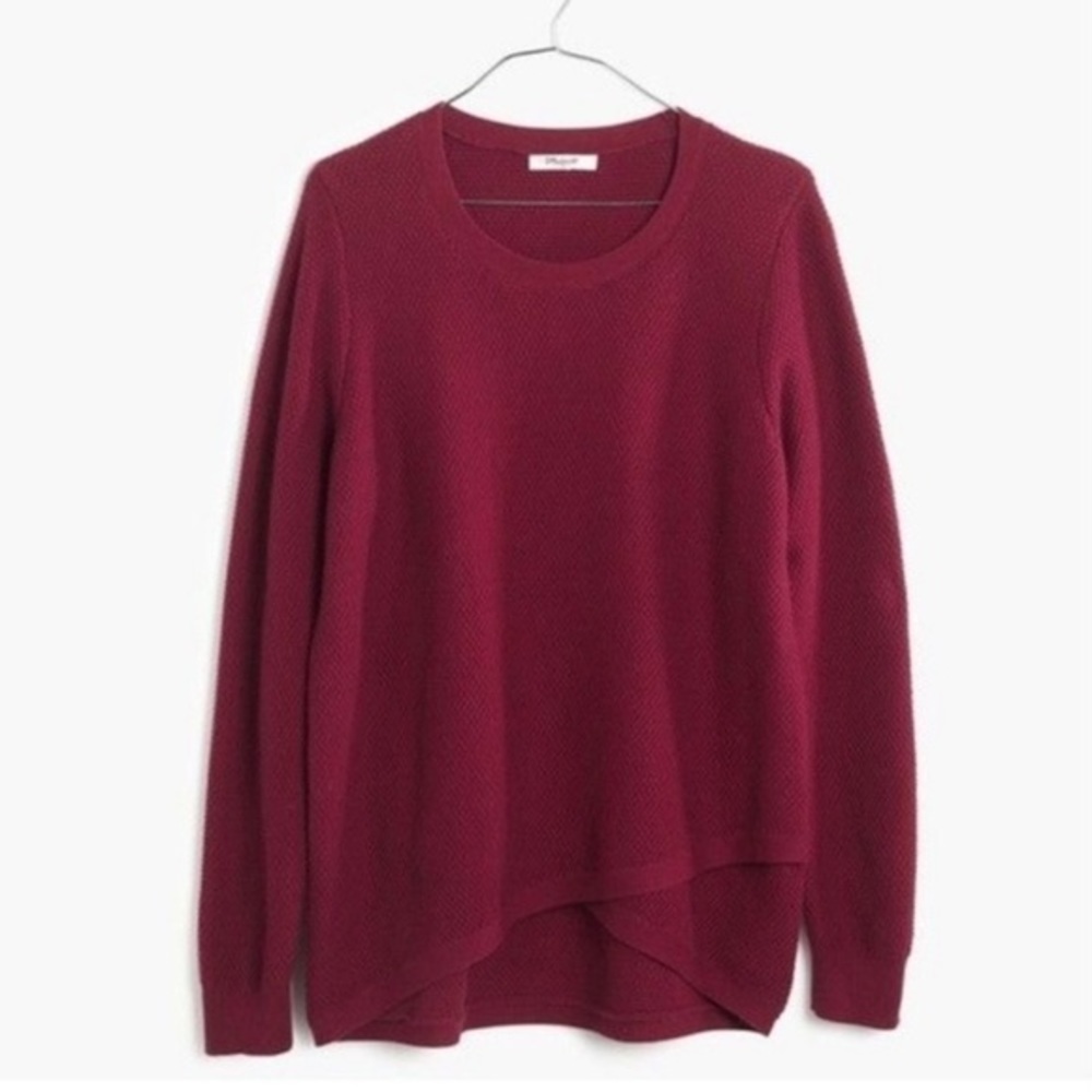 Madewell Waffle Knit Cross Front Pullover Sweater Burgundy Sweater XS